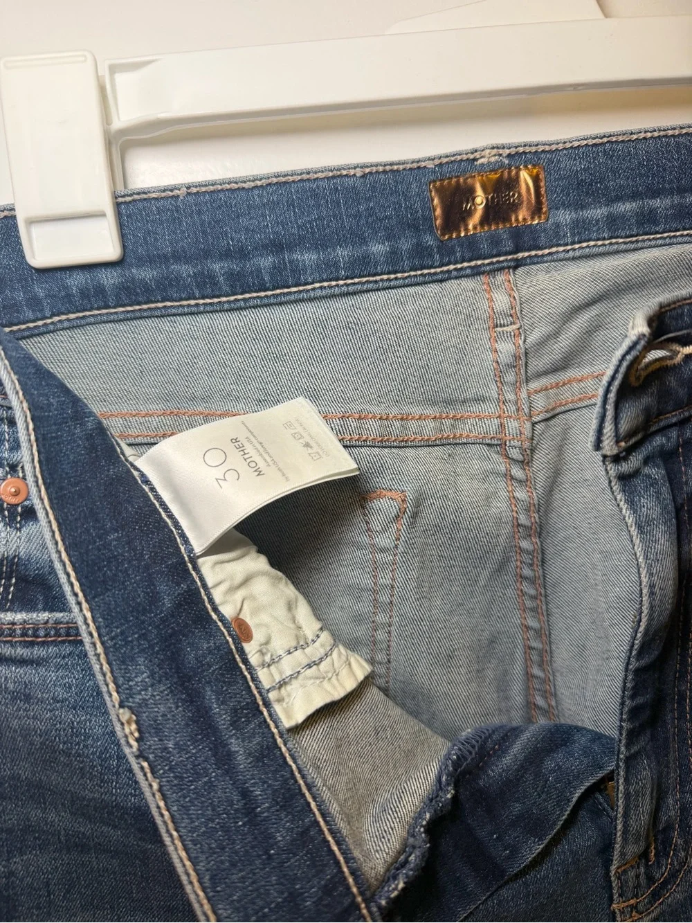 MOTHER Blue Flare Jeans with Cropped Frayed Hem